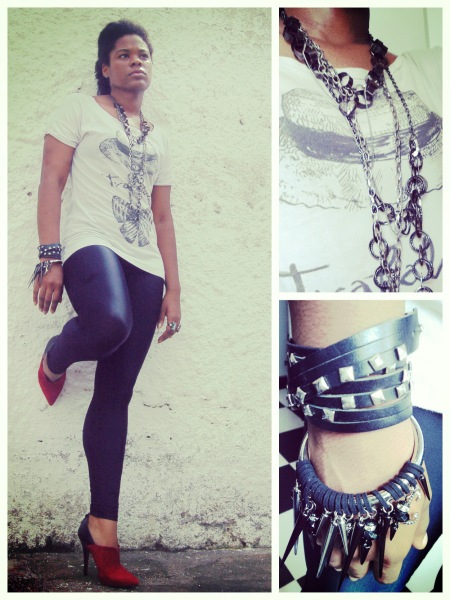Leggings, Bershka; T-shirt and Boots, Zara; Bracelets, Marisa and Lipsy; Necklaces, archive || Leggings, Bershka; Camiseta e Bota, Zara; Braceletes, Marisa e Lipsy; Colares, arquivo